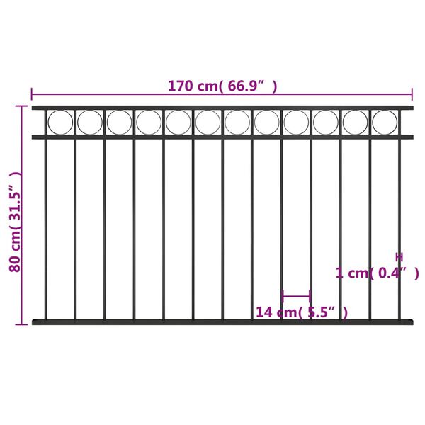 vidaXL Fence Panel Steel 5.6 ft x 2.6 ft Black