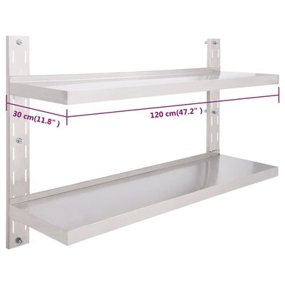 vidaXL 2-Tier Floating Wall Shelf Stainless Steel 47.2"x11.8"