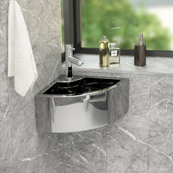 vidaXL Wash Basin with Overflow 17.7x12.6x4.9" Ceramic Silver