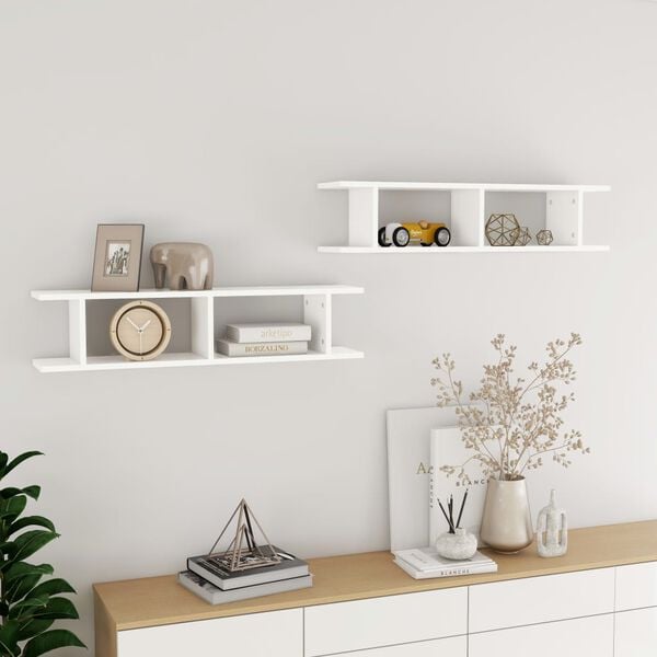 vidaXL Wall Shelf Set of 2 White Engineered wood Medium Wall Shelf