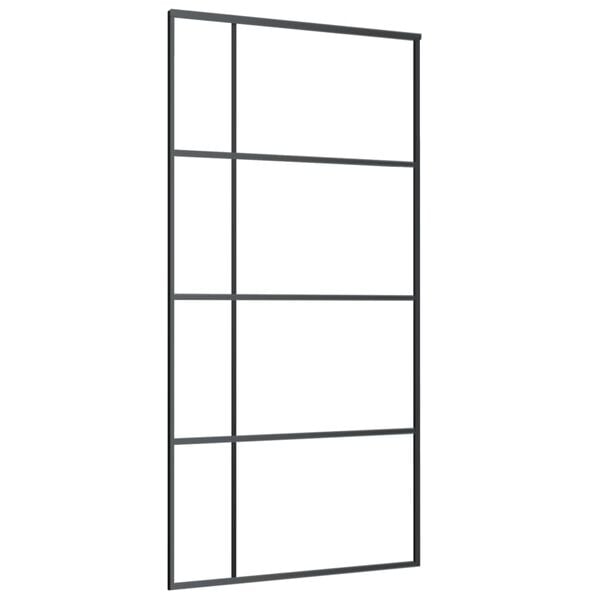 vidaXL Sliding Door ESG Glass and Aluminum 40.4"x80.7" Black