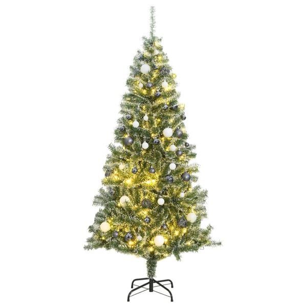 vidaXL Artificial Christmas Tree Green and white PET, Metal, Plastic, PVC