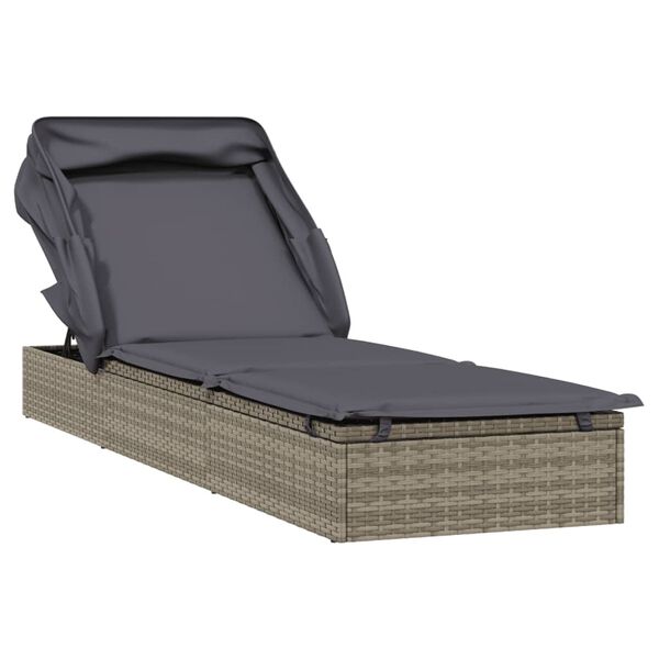 vidaXL Sunbed Grey PE Rattan, Powder-Coated Steel 83.1 x 25.6 in