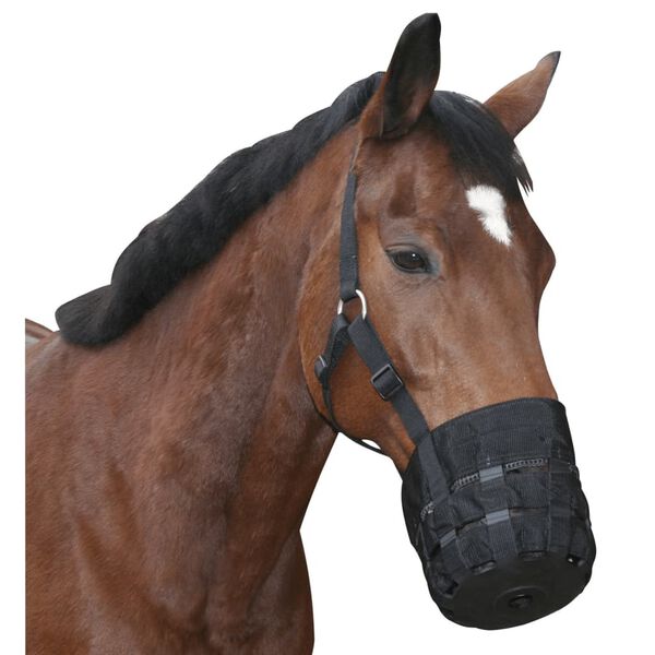Covalliero Horse Muzzle Black Nylon Pony size Durable Horse Muzzle