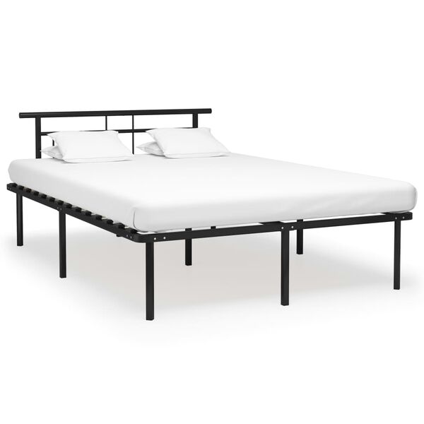 vidaXL Bed Frame Black Powder-coated metal, plywood Double Durable