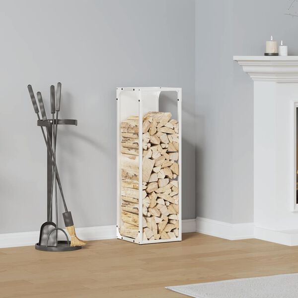 vidaXL Firewood Rack White 9.8x9.8x31.5" Cold-rolled steel