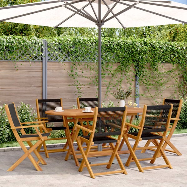 vidaXL Garden Chair Set of 6 Black Solid acacia wood and polypropylene