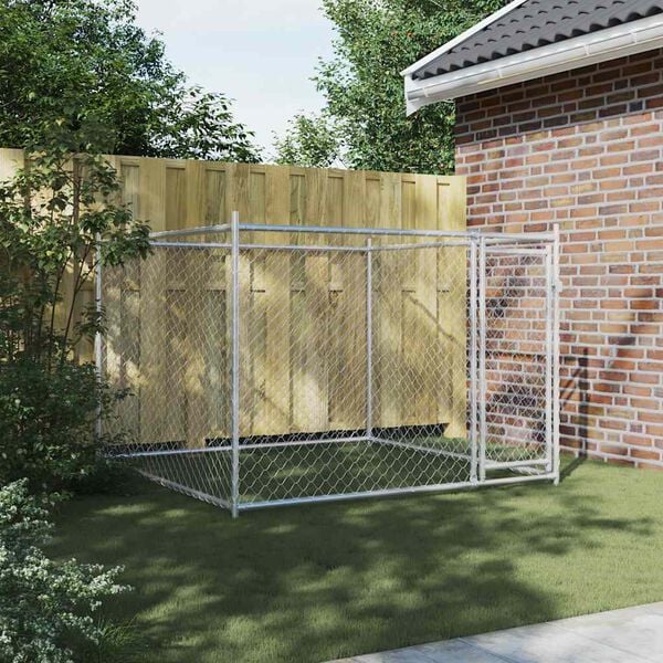 vidaXL Dog Cage Grey Galvanized Steel 6.6x6.6x4.9 ft Durable Dog Cage