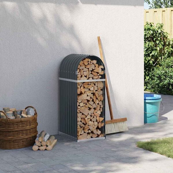 vidaXL Log Holder Anthracite 15.7x17.7x39.4" Galvanised Steel