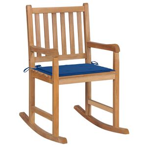 vidaXL Rocking Chair with Royal Blue Cushion Solid Teak Wood