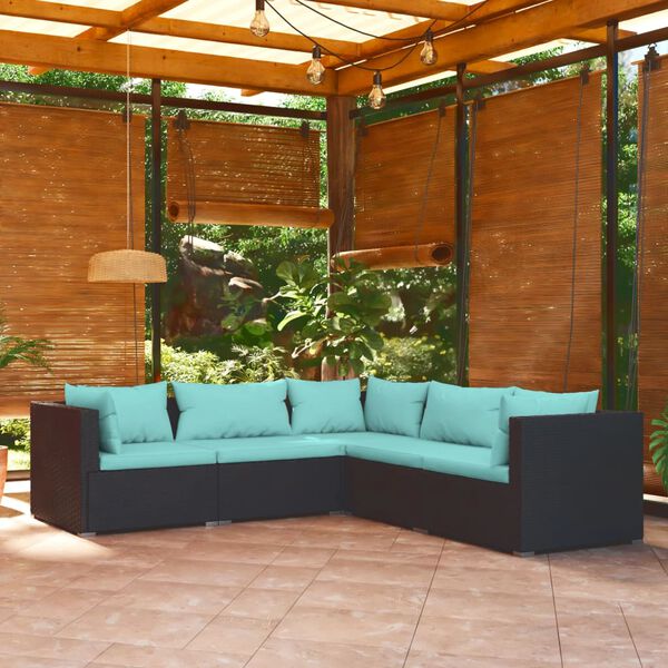 vidaXL Garden Lounge Set Black PE rattan 5 Piece Set Modular