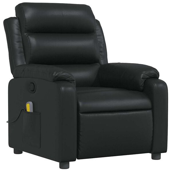 vidaXL Massage Recliner Chair Black Faux leather, metal, plywood Single
