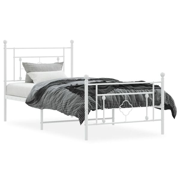 vidaXL Bed Frame White Powder-coated steel Twin Bed Frame Rectangular