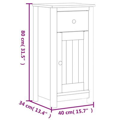 Technical diagram showing height 80 cm, depth 34 cm, width 40 cm of a cabinet.