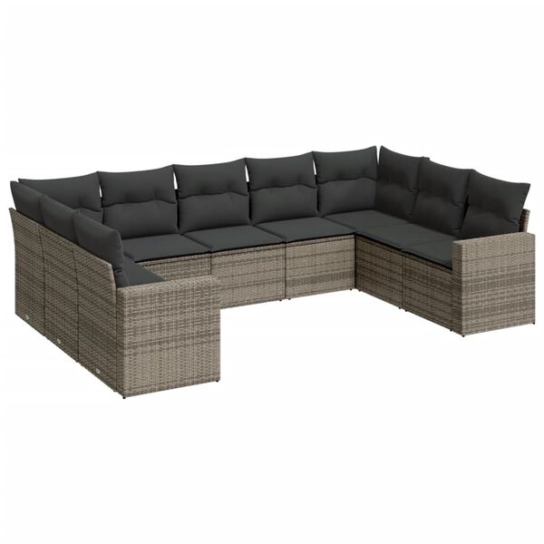 vidaXL Garden Sofa Set Grey PE rattan, powder-coated steel, polyester