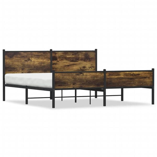 vidaXL Bed Frame Smoked Oak Steel, Engineered Wood 63x79 in Bed Frame