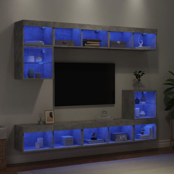 vidaXL TV Wall Unit Concrete Grey Engineered Wood, Glass Large