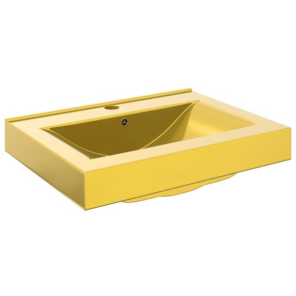vidaXL Wash Basin with Overflow 23.6x18.1x6.3" Ceramic Gold