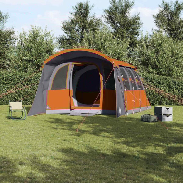 vidaXL Family Tent Grey and Orange 226.77 x 127.95 x 83.86 in