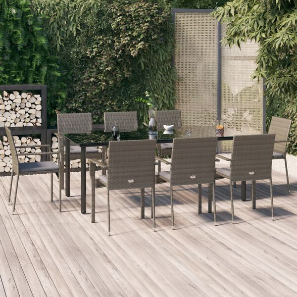 vidaXL Garden Dining Set Black and Grey PE Rattan 9 Piece Set Modular