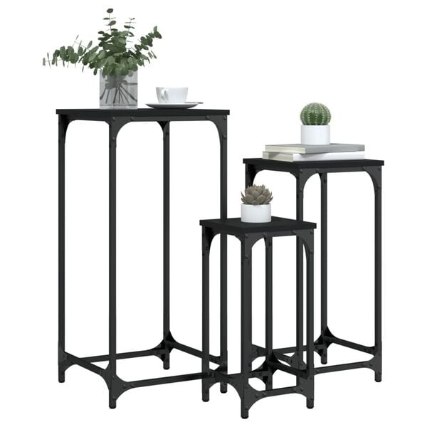 vidaXL Nesting Side Table Black Engineered wood, metal