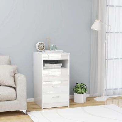 vidaXL Drawer Cabinet High Gloss White 15.7"x19.7"x29.9" Engineered Wood