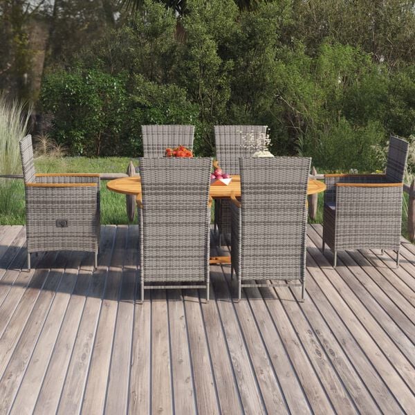 vidaXL Dining Set Grey PE rattan Large Adjustable Armrests Dining Set