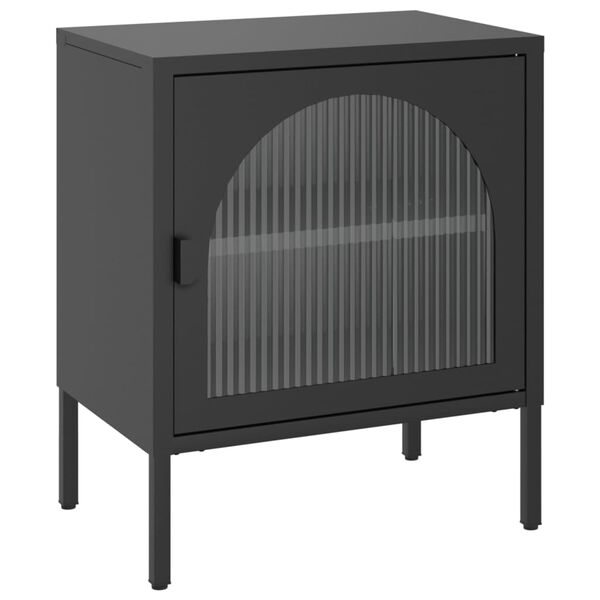 vidaXL Nightstand Black Powder-coated steel, fluted glass