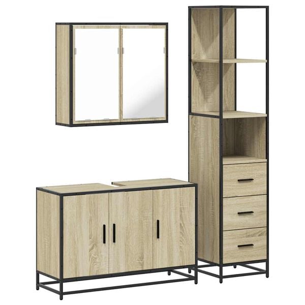 vidaXL Bathroom Furniture Set Sonoma Oak Engineered Wood, Metal Large