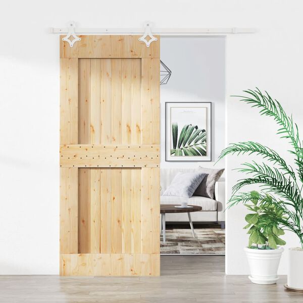 vidaXL Sliding Door with Hardware Set 35.4x82.7" Solid Wood Pine
