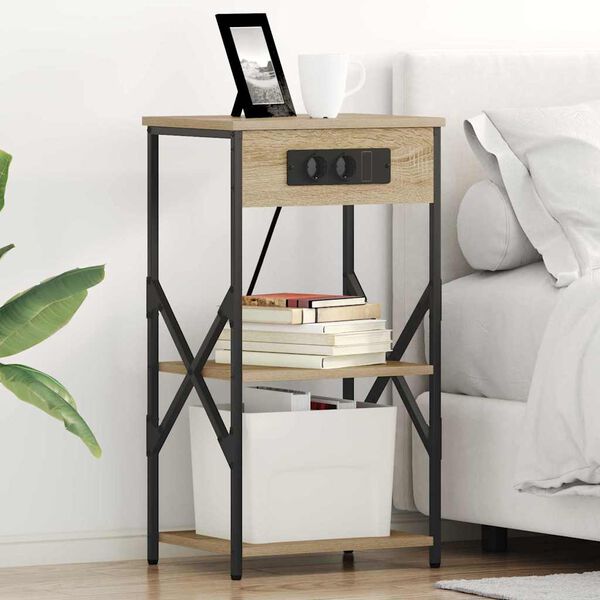 vidaXL Bedside Cabinet with Shelf Sonoma Oak 16.14 x 12.20 x 29.92 in