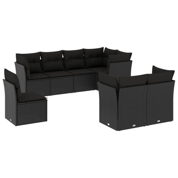 vidaXL Garden Sofa Set Black PE Rattan, Powder-Coated Steel Medium