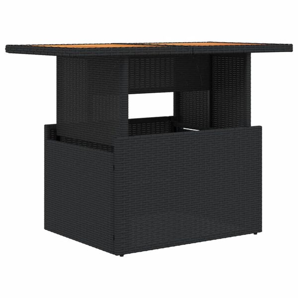 vidaXL Garden Table Black PE rattan, powder-coated steel, solid acacia wood