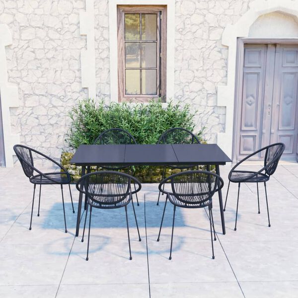 vidaXL 7 Piece Patio Dining Set PVC Rattan Black