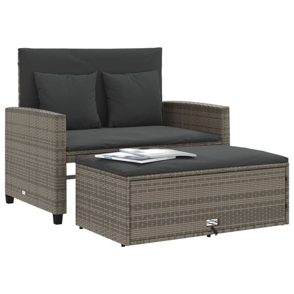 vidaXL Garden Sofa Grey PE rattan Medium