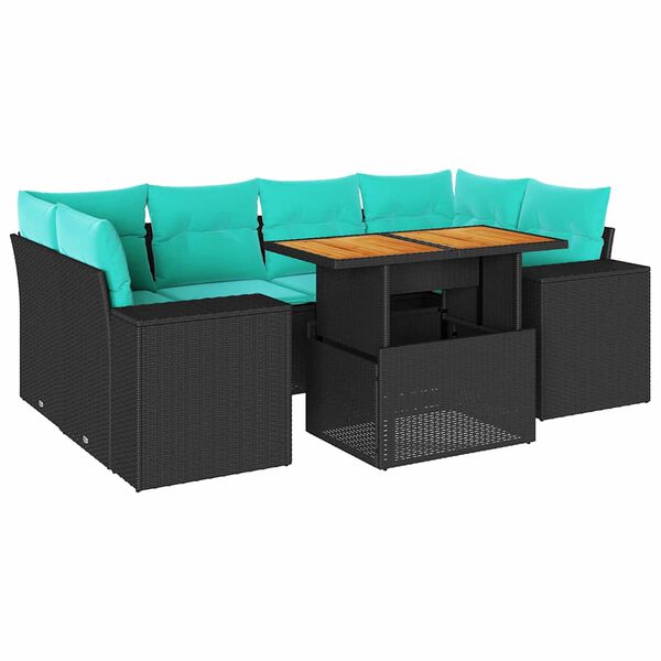 vidaXL 7 Piece Patio Sofa Set with Cushions Black Poly Rattan