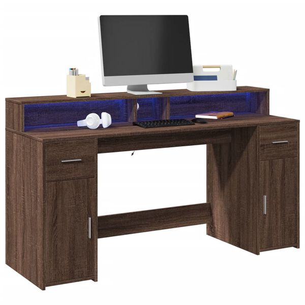 vidaXL Desk Brown Oak Engineered Wood Standard Desk Rectangular