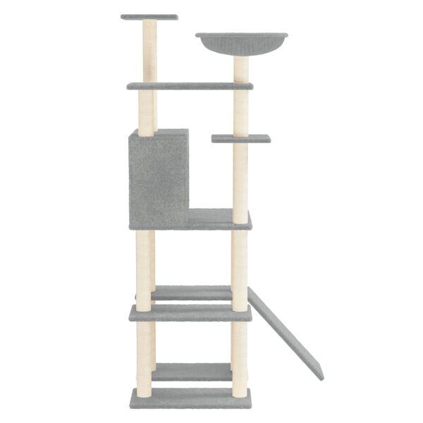 vidaXL Cat Tree Light Grey Engineered Wood, Plush, Sisal 65.4 in