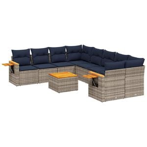 vidaXL 9 Piece Patio Sofa Set with Cushions Grey Poly Rattan (US only)