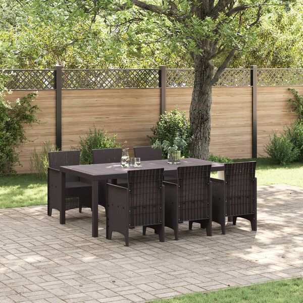 vidaXL Garden Dining Set 7 pcs Brown Polt rattan
