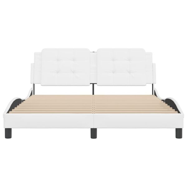vidaXL Bed Frame White Faux leather, Metal, Solid pine wood, Plywood