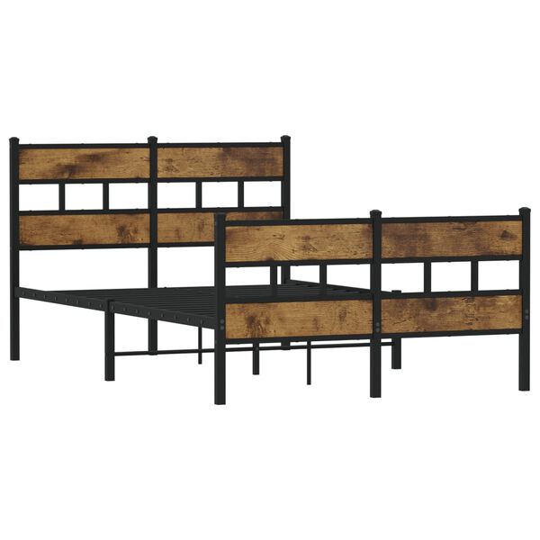 vidaXL Bed Frame Black, Smoked Oak Iron, Engineered Wood Full Industrial