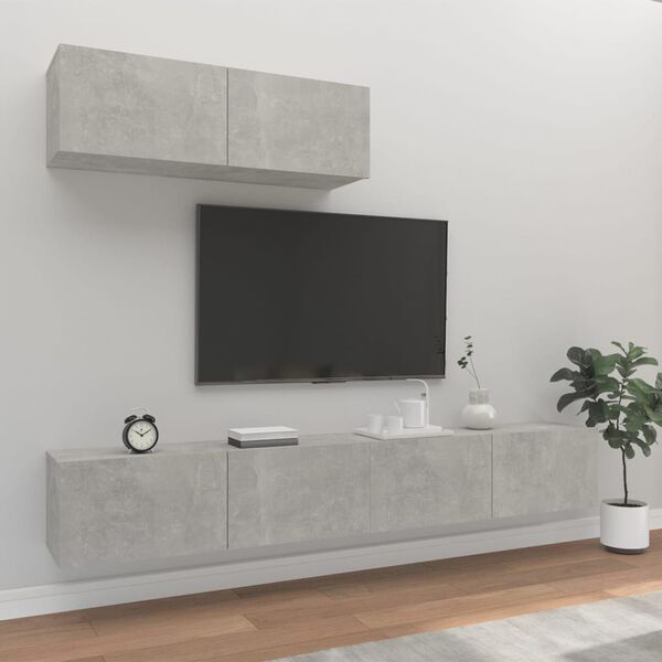 vidaXL TV Cabinet Set Set of 3 Concrete Grey Engineered Wood Medium
