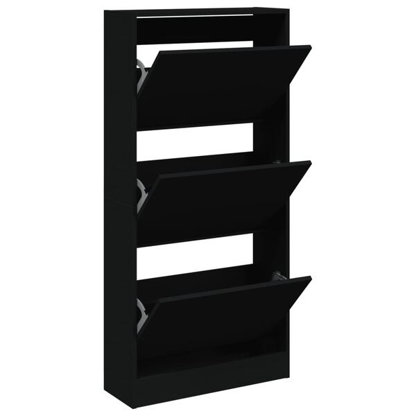 vidaXL Shoe Cabinet Black Engineered Wood Compact Shoe Cabinet