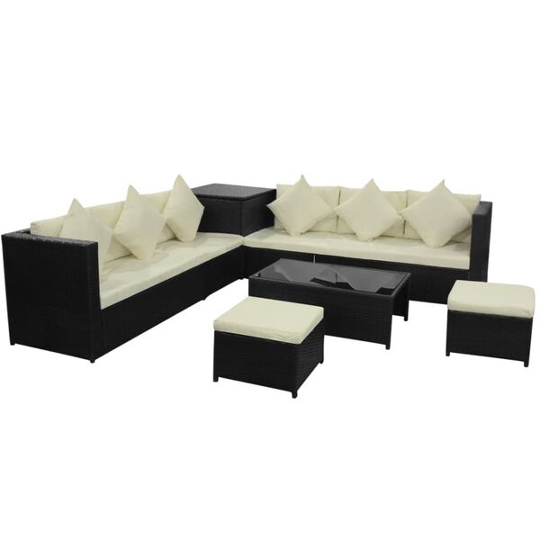 vidaXL Patio Furniture Set Set of 8 Black and Beige Poly Rattan Large