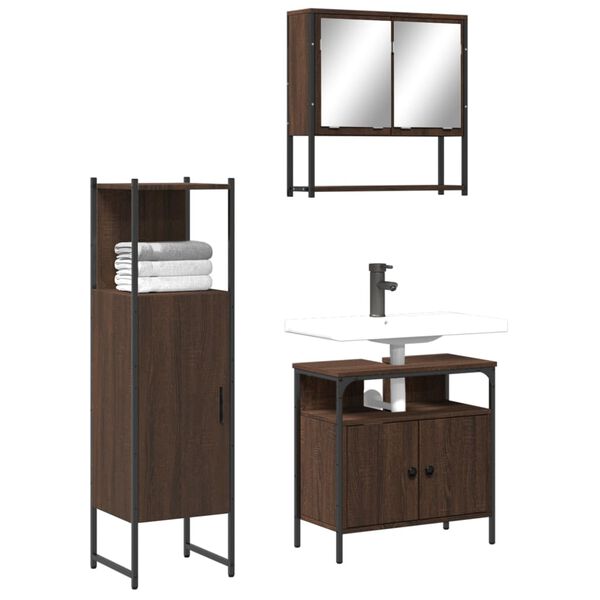 vidaXL Bathroom Furniture Set Brown Oak Engineered Wood, Powder-Coated Steel