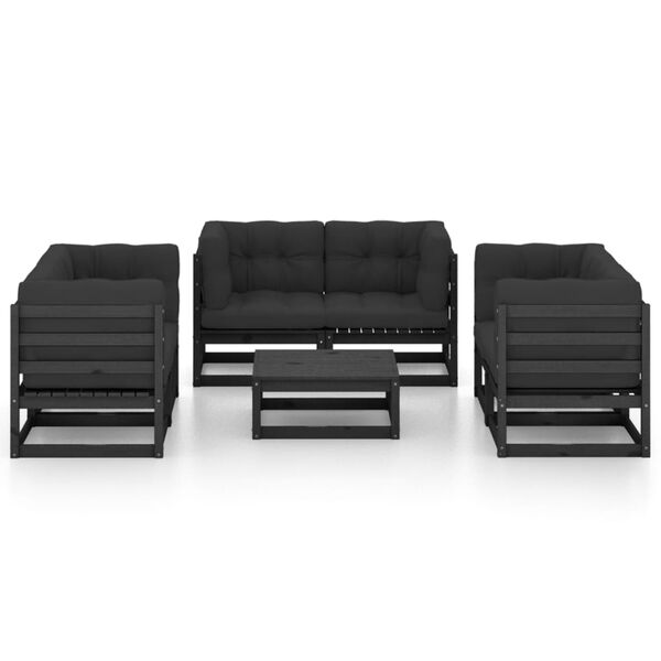 vidaXL Garden Lounge Set Black Solid pinewood, fabric (100% polyester)