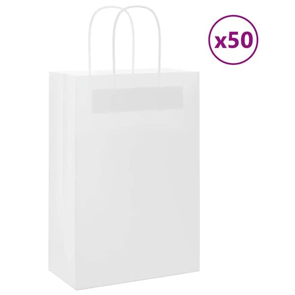 vidaXL Paper Bags 50 pcs with Handles White 21x11x31 cm