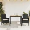 vidaXL 3 Piece Patio Dining Set with Cushions Black Poly Rattan and Acacia