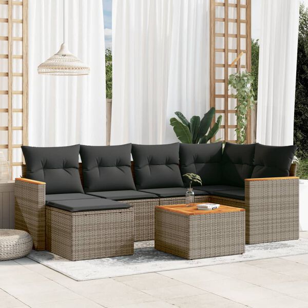 vidaXL Garden Sofa Set Grey PE Rattan 7 Piece Modular Garden Sofa Set